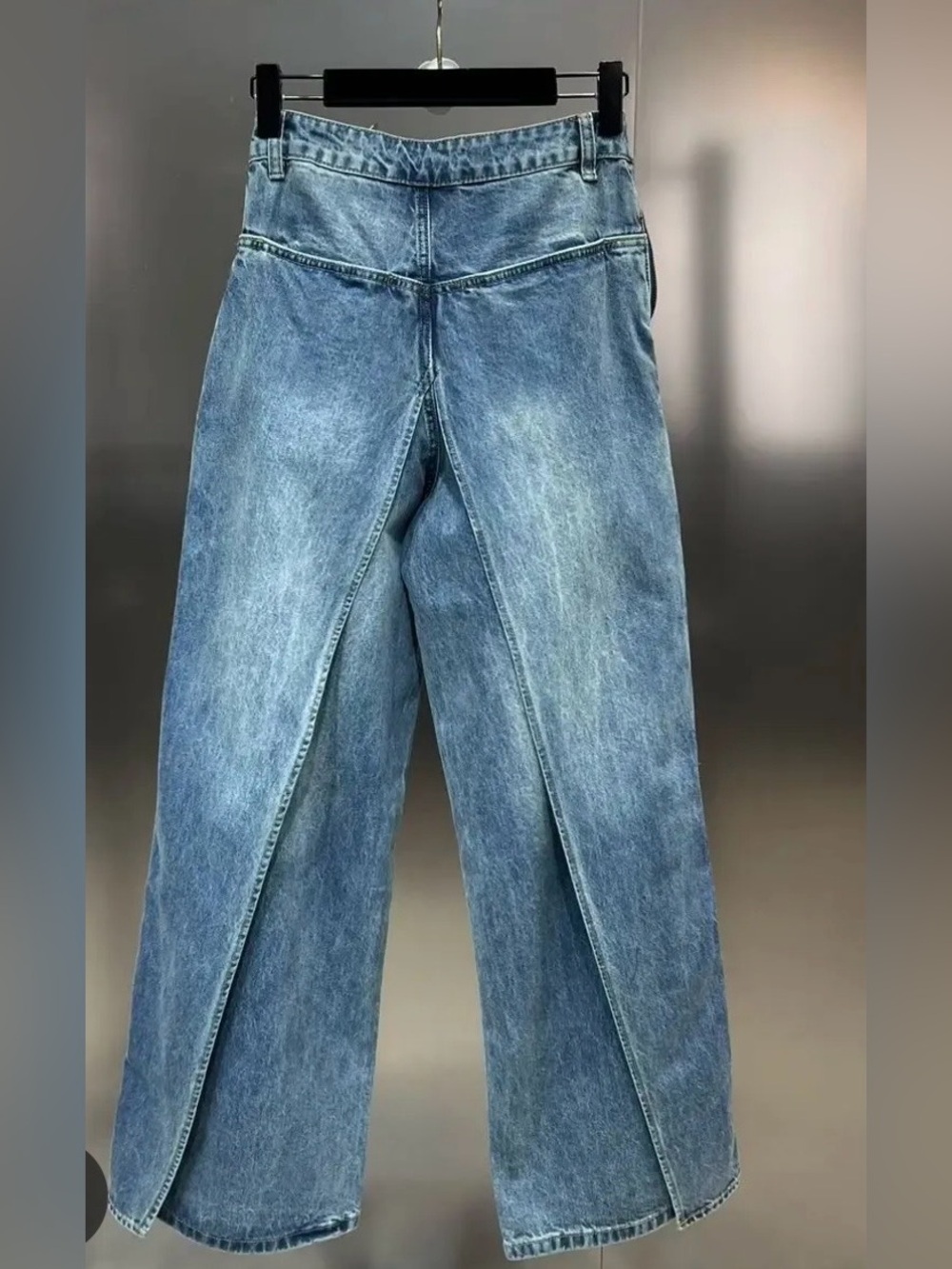 High-Rise Wide Leg Blue Jeans with Front Panel Detail - Picture 2 of 11